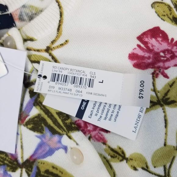 Lands' End Cardigan Sweater Womens Large Candy Botanical Supima Cotton Floral - Picture 4 of 10